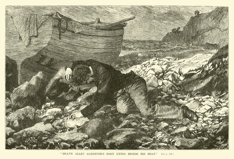 Brave Allen Gardiners corpo deitado ao lado de seu barco de English School