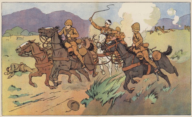 Soldados corajosos a salvar as suas armas do inimigo (cor litho) de English School