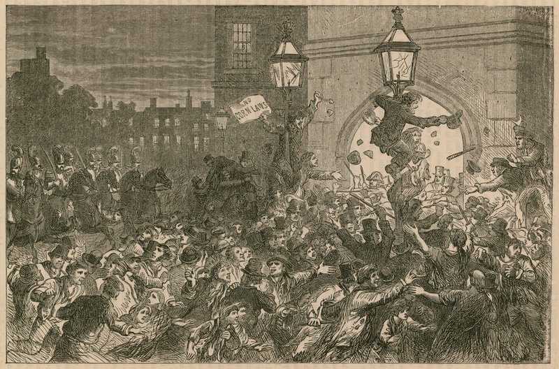Motim de pão na entrada da Câmara dos Comuns, 1815 de English School
