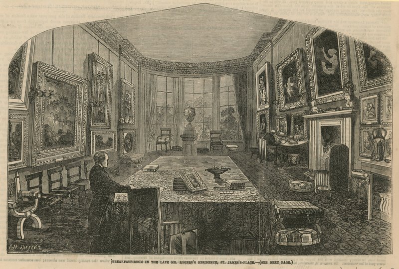 Sala de pequeno-almoço no final da residência do Sr. Rogerss, St Jamess Place, Londres de English School