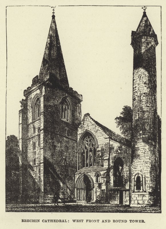 Catedral de Brechin, frente oeste e torre redonda de English School