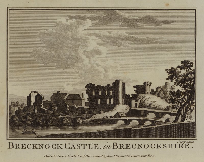 Castelo Brecknock, em Brecknockshire (gravura) de English School