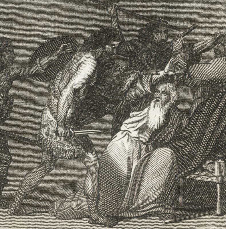 Brennus e as suas tropas a matar os homens veneráveis (gravura) de English School