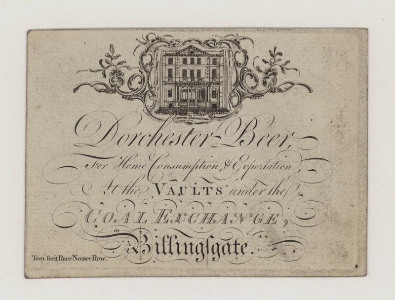 Brewer, cerveja de Dorchester, cartão de comércio de English School