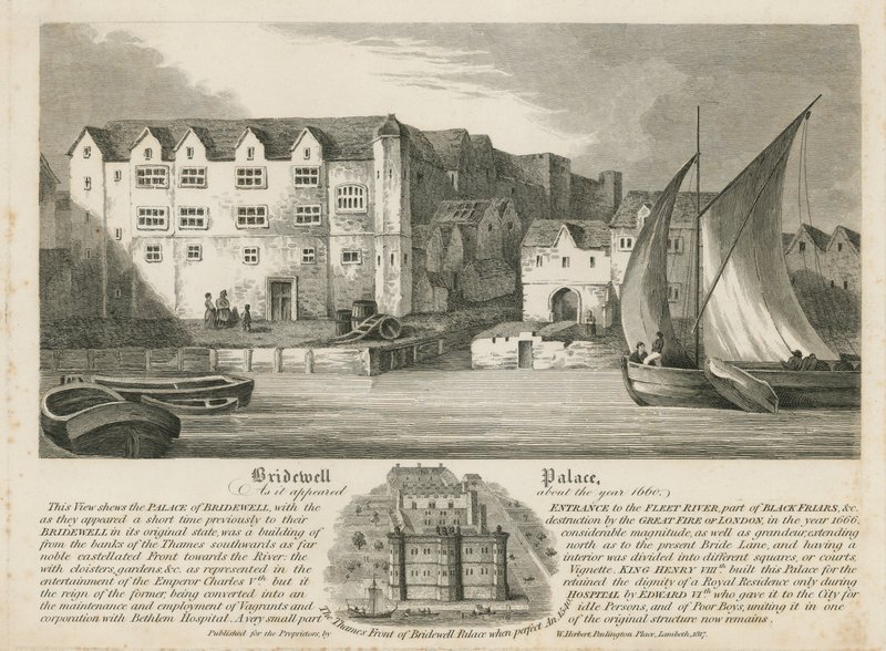 Palácio de Bridewell como apareceu sobre o ano 1660 de English School