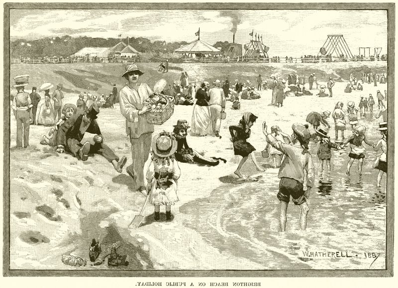 Praia de Brighton em um feriado público de English School