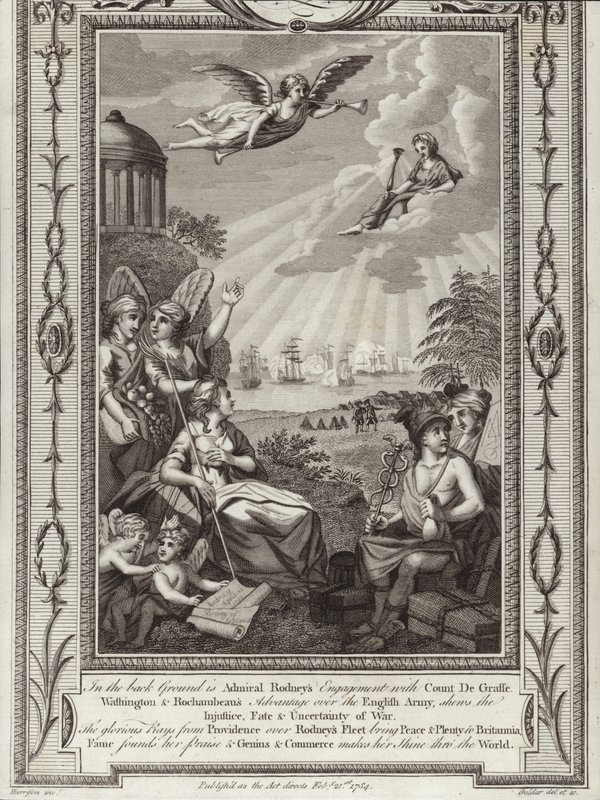 A vitória do almirante britânico George Rodney sobre a frota francesa comandada pelo conde de Grasse na Batalha de Saintes, guerra da independência americana, 1782 de English School