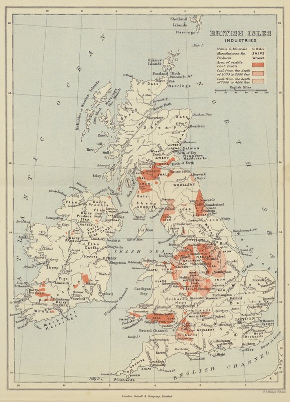 Indústrias das Ilhas Britânicas (litografia a cores) de English School