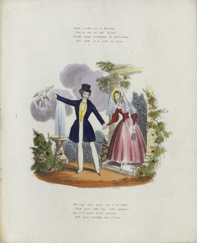 Cartão de dia dos namorados britânico com uma imagem de um homem e uma mulher de mãos dadas de English School