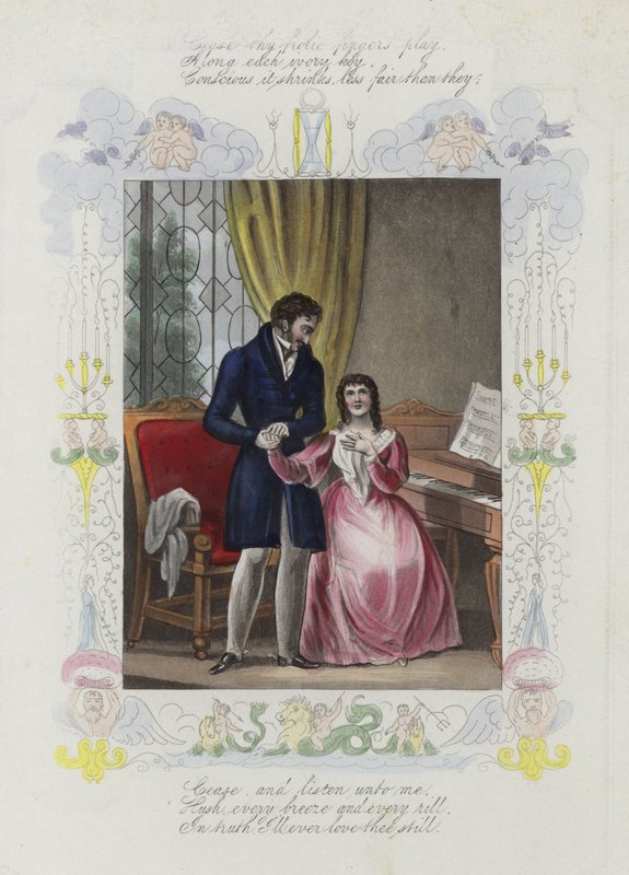 Cartão de dia dos namorados britânico com uma imagem de um homem segurando a mão de uma mulher de English School
