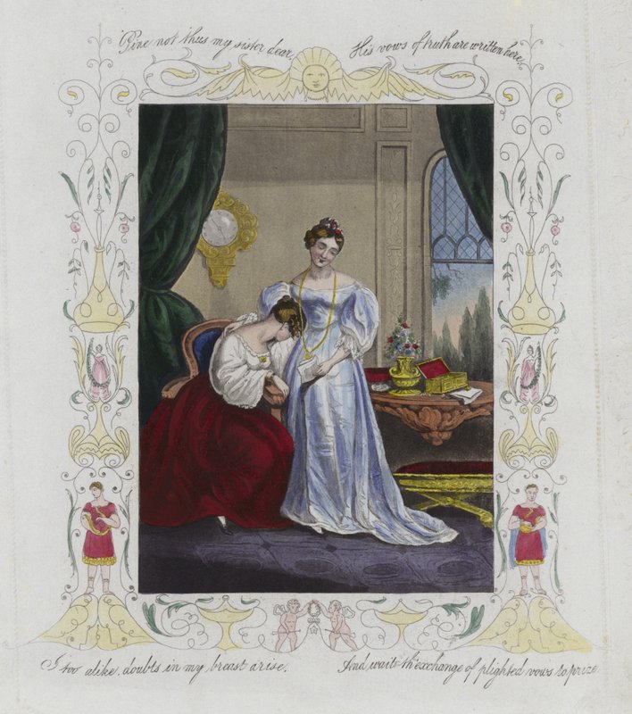 Cartão de dia dos namorados britânico com uma imagem de duas mulheres de English School