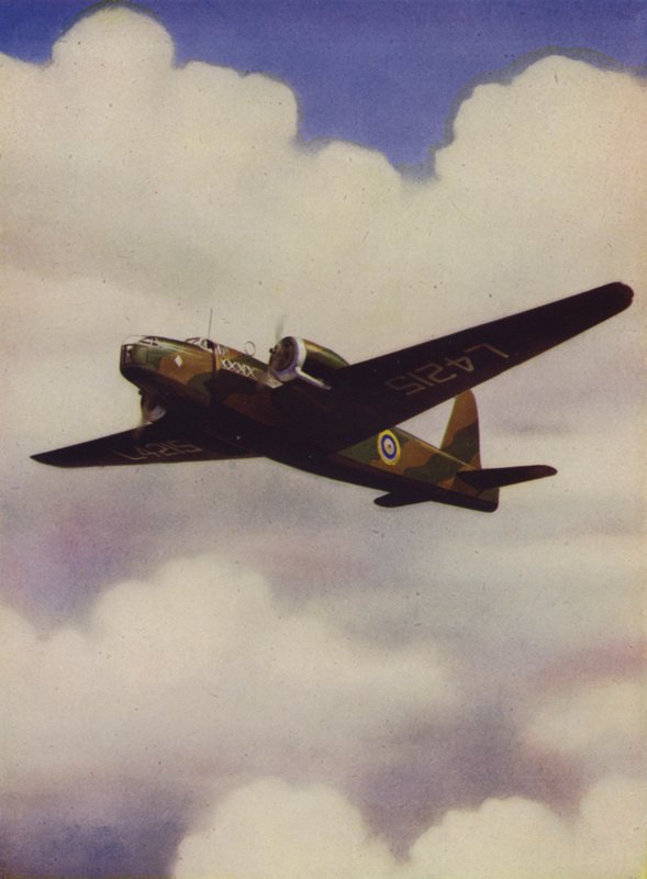 Bombardeiro britânico Vickers Wellington médio em voo (cor litho) de English School