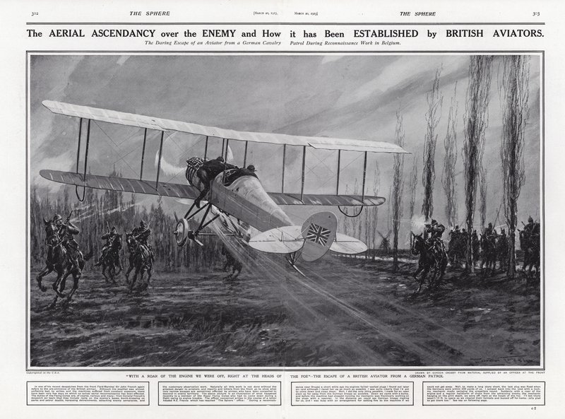 Avião britânico escapando de uma patrulha alemã, Primeira Guerra Mundial, Bélgica de English School