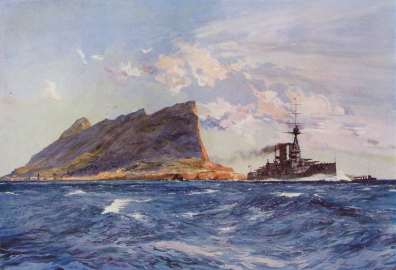 Batalha naval britânica ao largo de Gibraltar (cor litho) de English School
