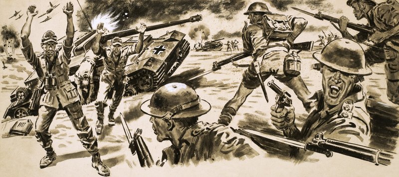 Tropas britânicas atacam a posição de Afrika Korps, de Rommel de English School
