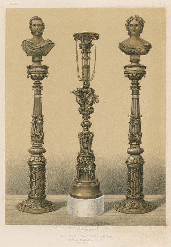 Candelabro de bronze, Manufatura Real, Berlim (cromolitografia) de English School