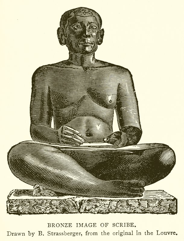 Imagem em bronze de um escriba (gravura) de English School