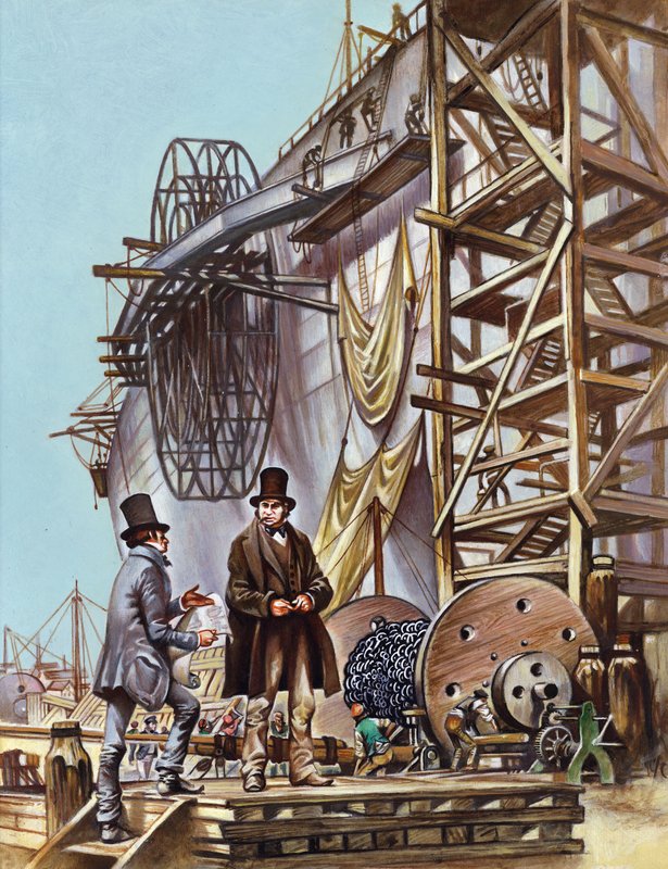 Brunel segue o progresso do edifício do Great Eastern de English School