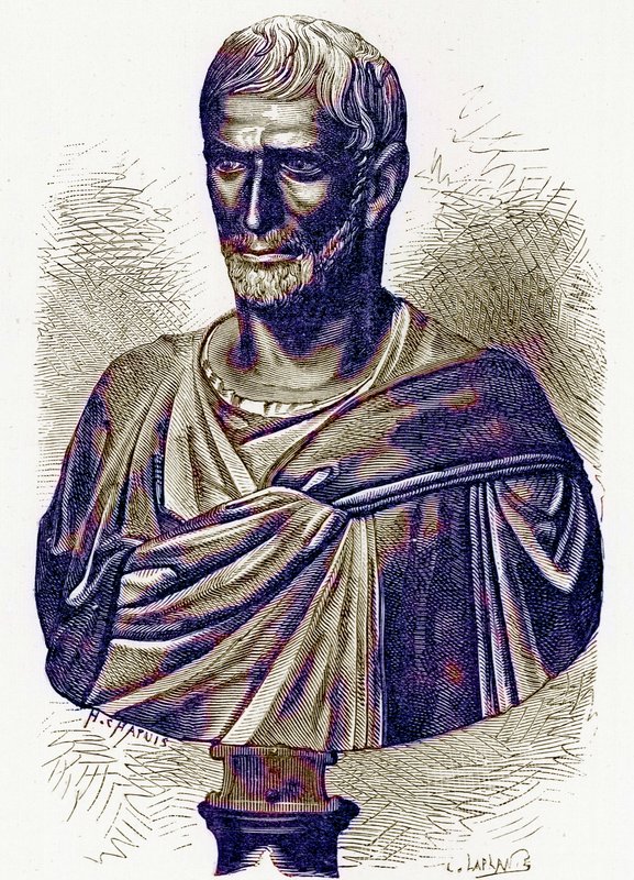 Brutus, busto no Capitólio, ilustração da História de Roma por Victor Duruy, publicado em 1884 (imagem digitalmente aprimorada) de English School