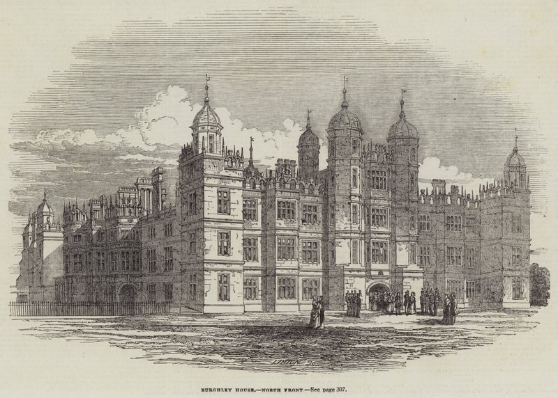 Burghley House, Frente Norte (gravura) de English School