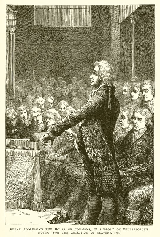 Burke dirige-se à Câmara dos Comuns, em Apoio à Moção de Wilberforce para a Abolição da Escravatura de English School