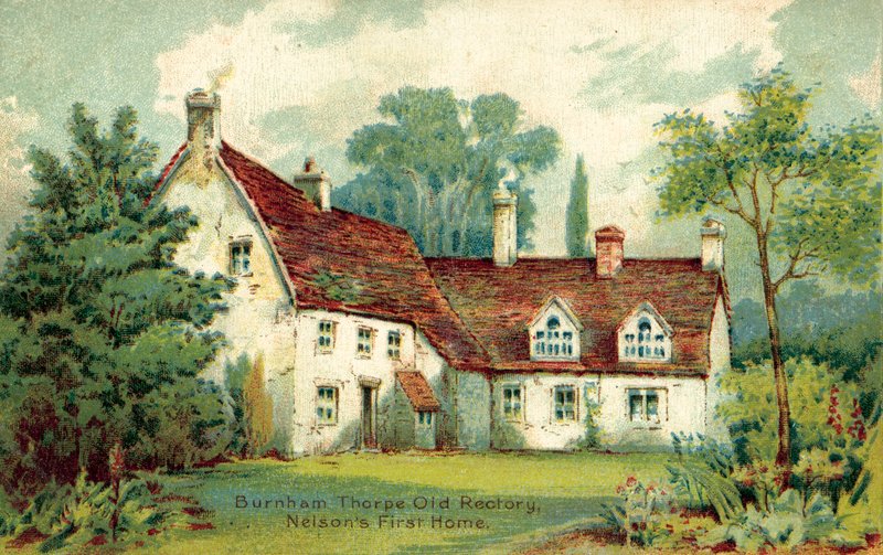 Burnham Thorpe, antiga reitoria, a primeira casa de Nelson (cor litho) de English School