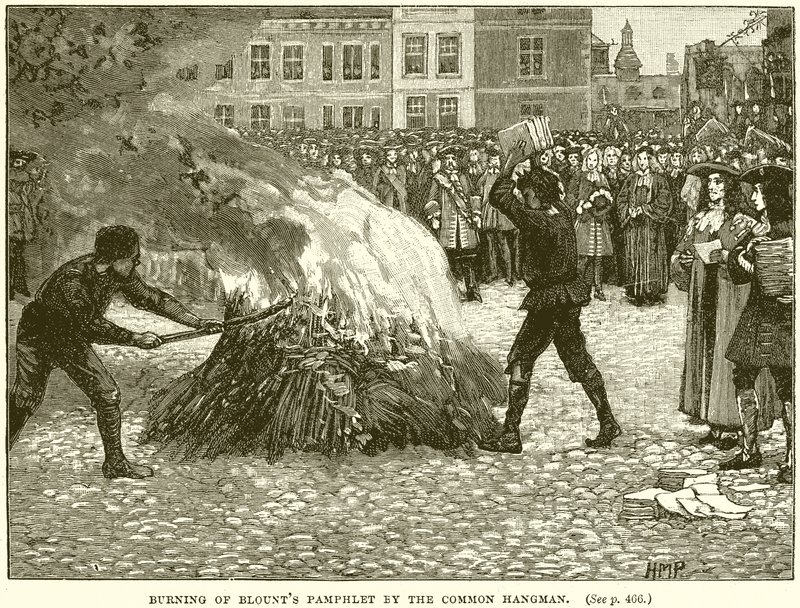 Burning of Blounts Panfleto pelo carrasco comum de English School