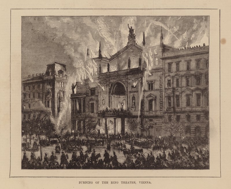 Queima do Teatro do Anel, Viena (gravura) de English School