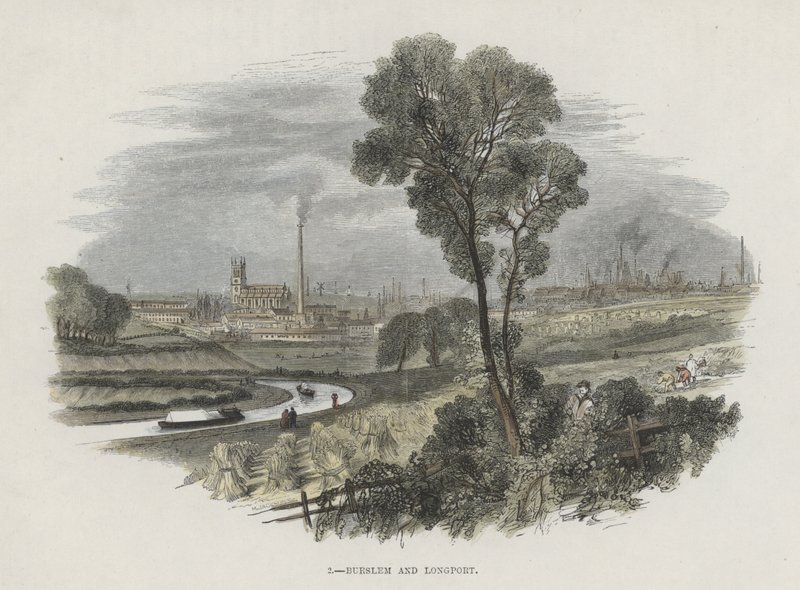 Burslem e Longport, Staffordshire (gravura colorida) de English School