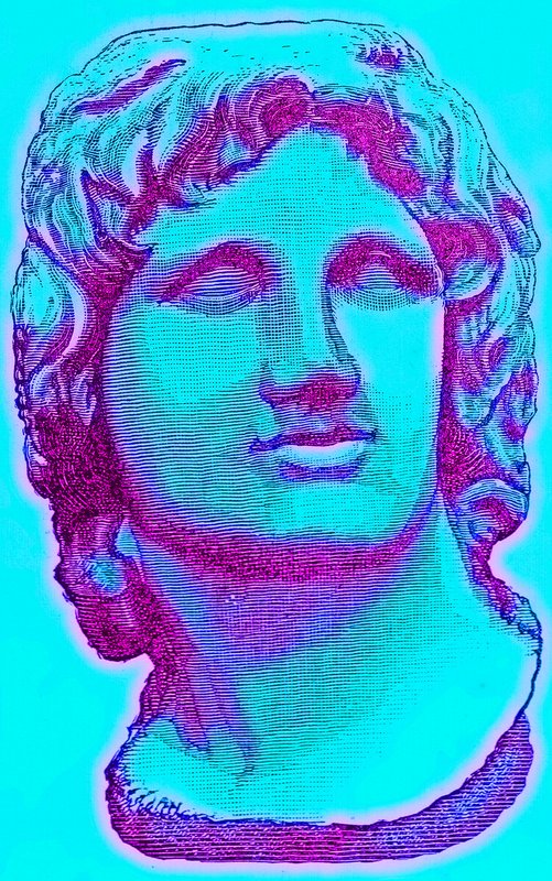 Busto de Alexandre, o Grande, do Museu Britânico, estátua no Vaticano, ilustração da História de Roma por Victor Duruy, publicado em 1884 (imagem digital melhorada) de English School