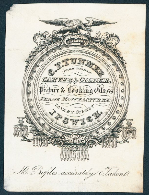 CF Tunmer, carver e dourador, fabricante de molduras de vidro com moldura e aparência, cartão comercial de English School
