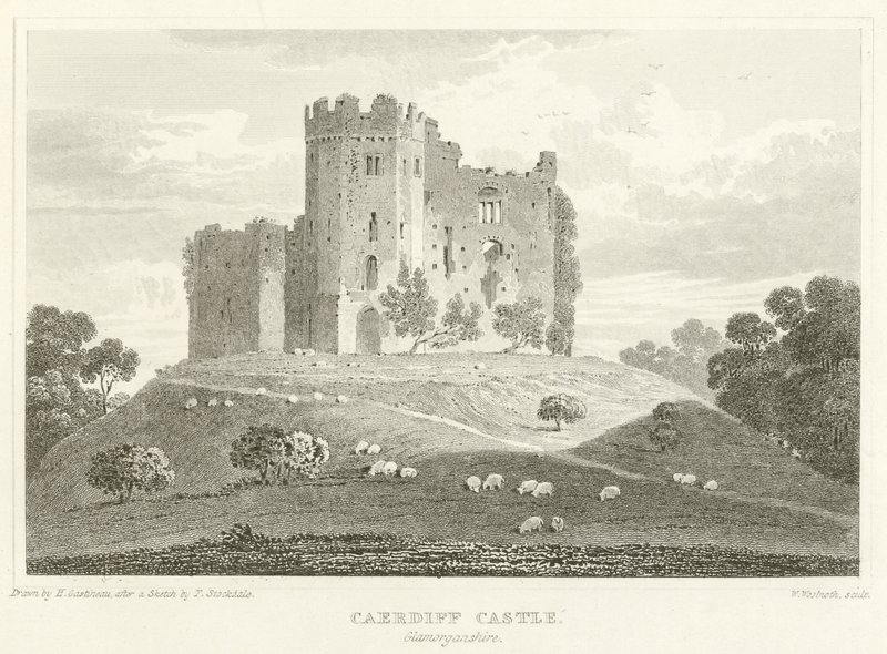 Castelo de Caerdiff, Glamorganshire (gravura) de English School