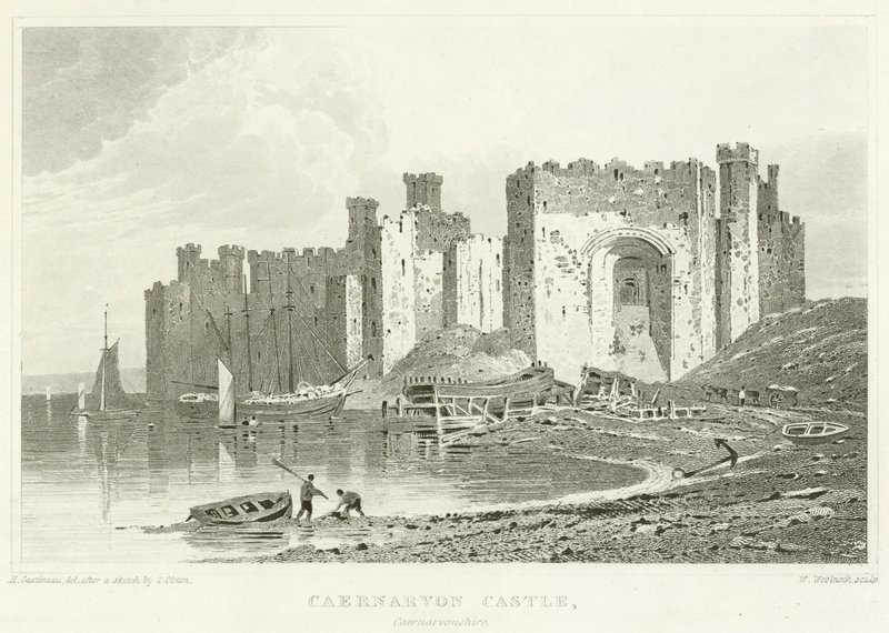 Castelo de Caernarvon, Caernarvonshire (gravura) de English School