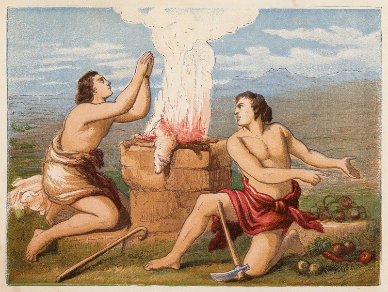 O sacrifício de Caim e Abel (litografia a cores) de English School