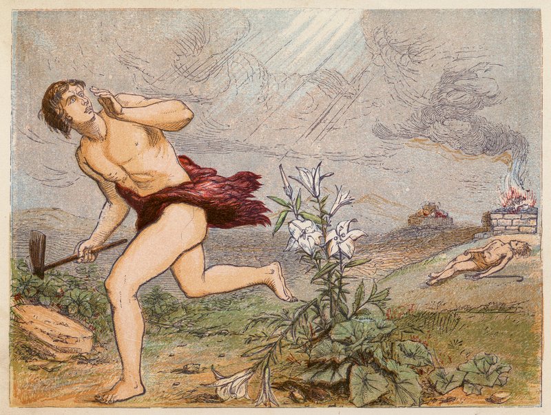 O assassínio de Abel por Caim (litografia a cores) de English School