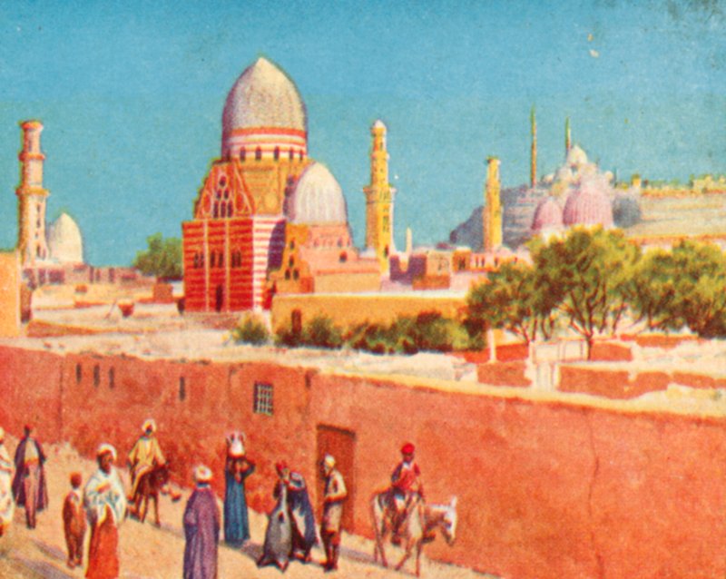 Cairo, Túmulos dos Mamelucos (litografia a cores) de English School