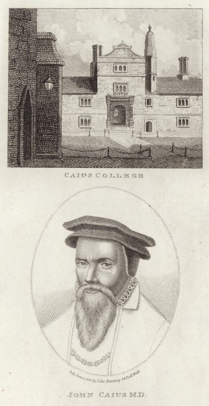 Caius College e um retrato de John Caius de English School