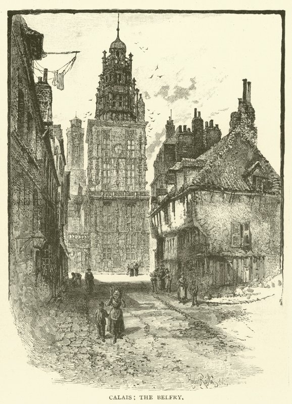 Calais, o Belfry (gravura) de English School