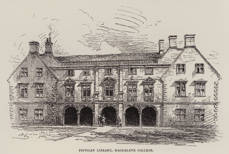 Cambridge: Biblioteca Pepysian, Magdalene College (gravura) de English School