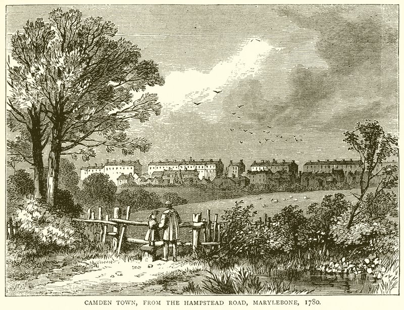 Camden Town, da estrada de Hampstead, Marylebone, 1780 de English School