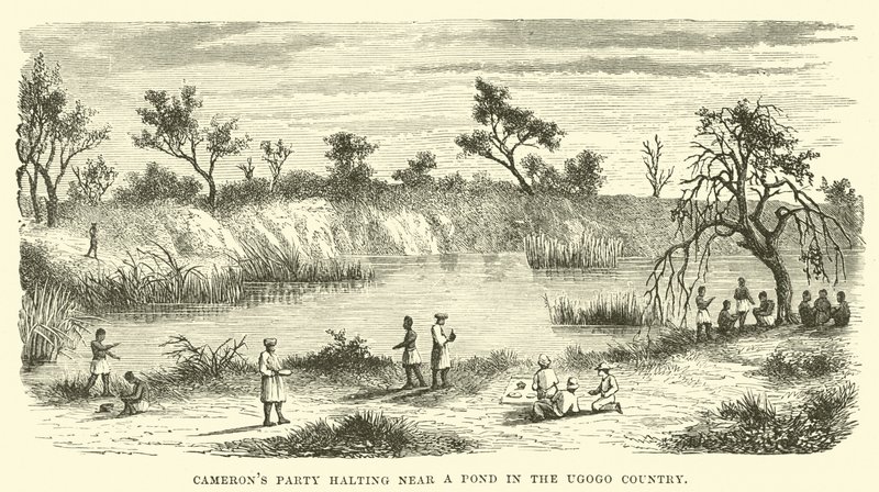 Festa de Cameron parada perto de um lago no país de Ugogo de English School
