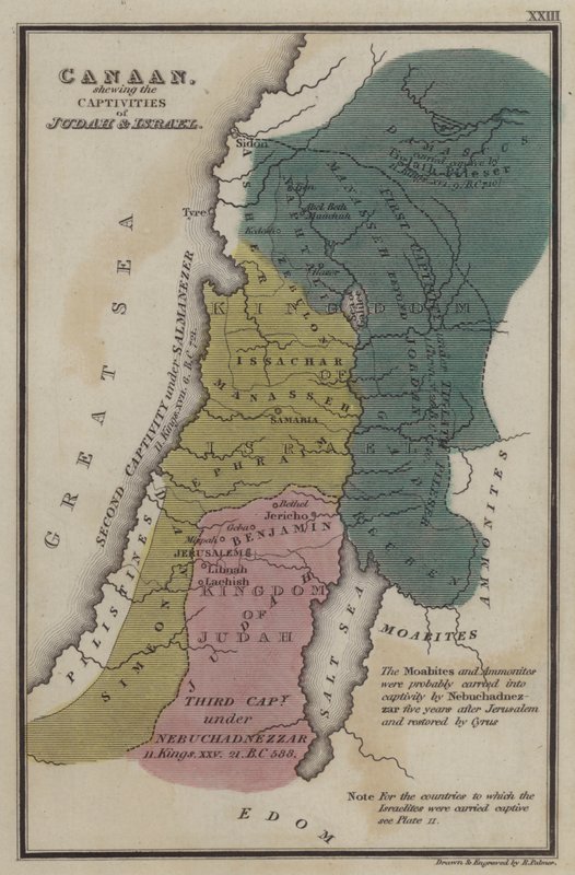 Canaã, mostrando os festejos de Judá e Israel (gravura colorida) de English School