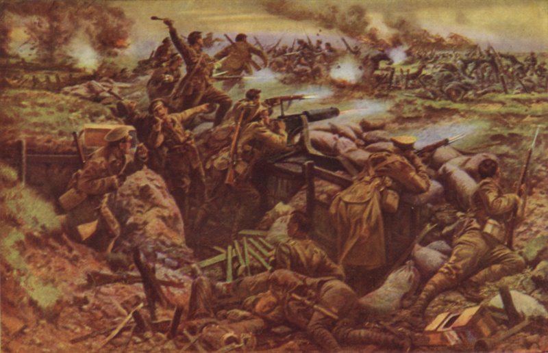 Canadianos em Ypres (litografia a cores) de English School