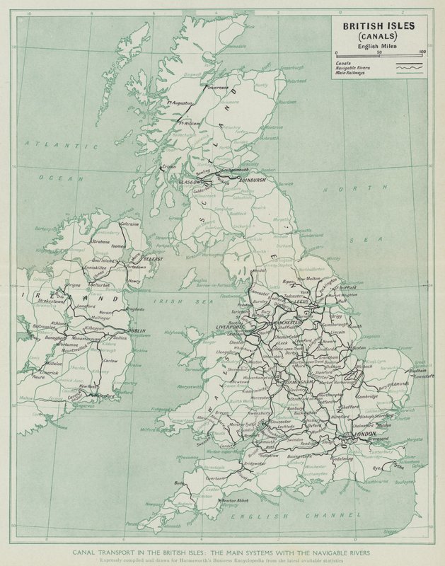 Transporte por canal nas Ilhas Britânicas, Os principais sistemas com os rios navegáveis (litho) de English School
