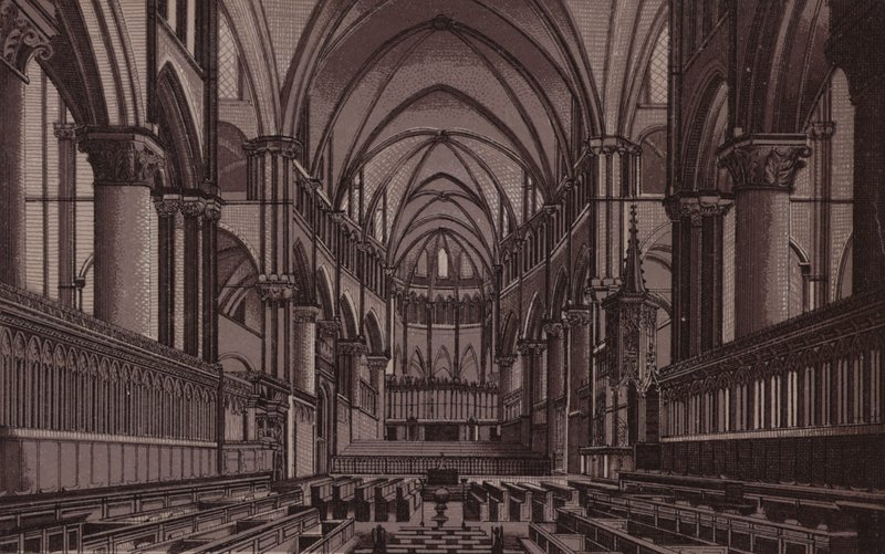 Canterbury: O Coro, Catedral de Canterbury (Litho) de English School
