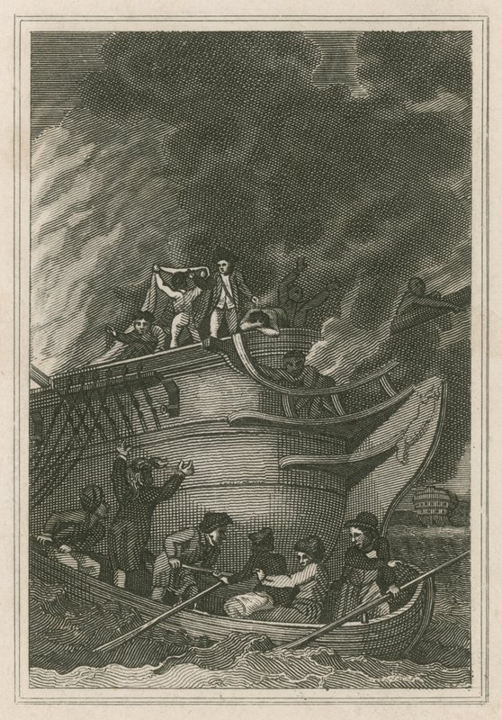 O heroísmo do Capitão George Farmer na Ação de 6 de outubro de 1779 (gravura) de English School