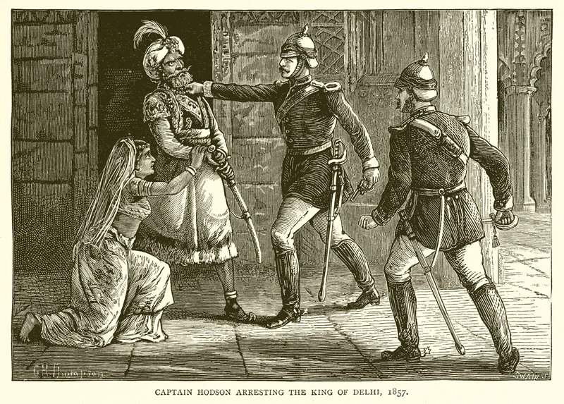 Capitão Hodson prendendo o rei de Deli, 1857 de English School