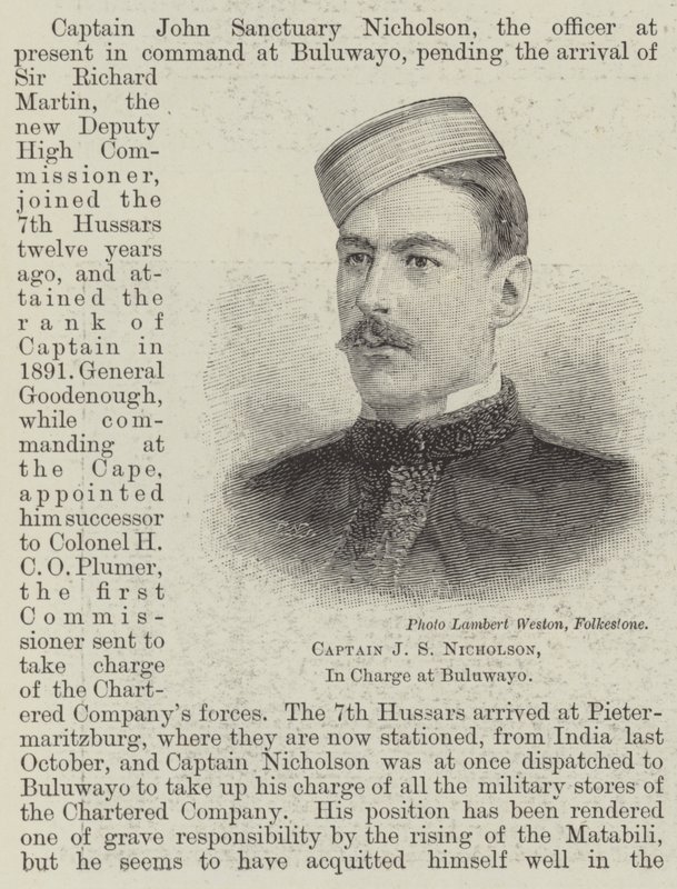 Capitão J S Nicholson, Responsável na Buluwayo (gravura) de English School