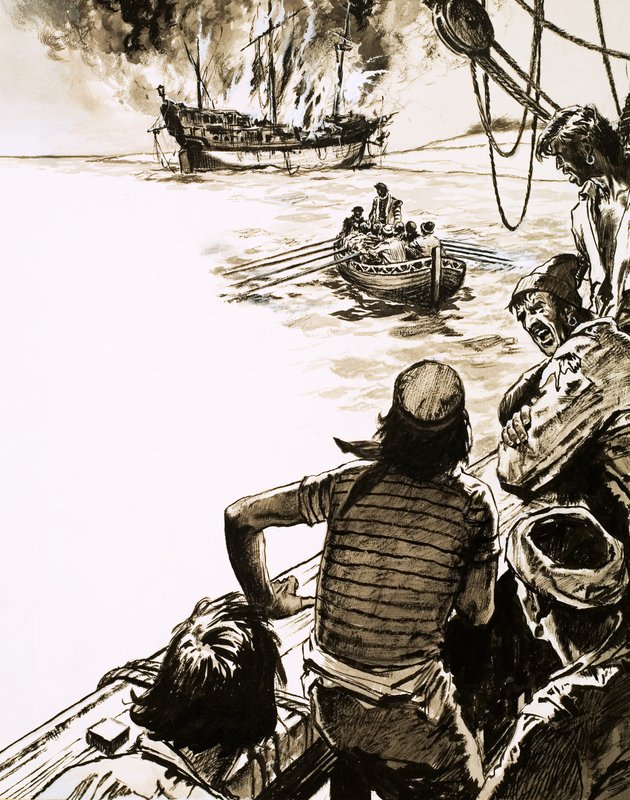 Capitão Juan Sebastian del Cano queima um dos seus navios de English School