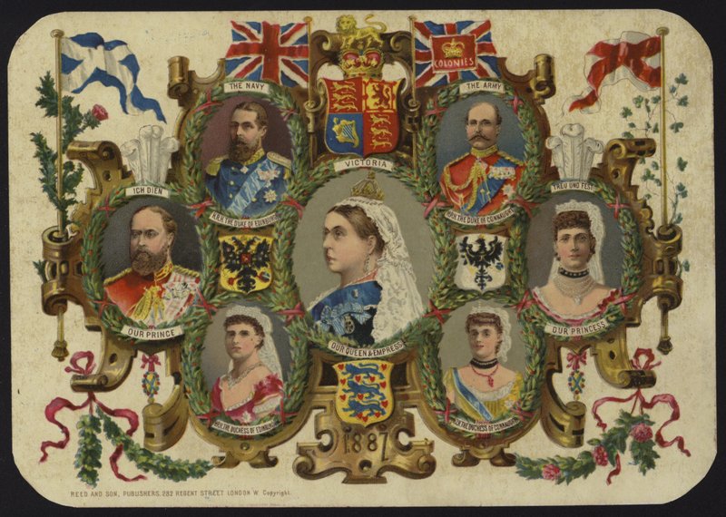 Cartão celebrando Rainha Victorias Jubileu de 1887 de English School